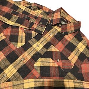 St Johns Bay Outdoor Men Medium Orange Gold Plaid Flannel Mountaineer Shirt